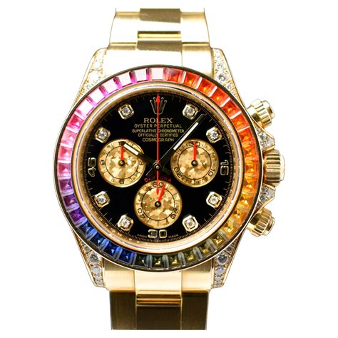 replica yellow gold rolex daytona rainbow diamond copy watch|rolex with rainbow bezel.